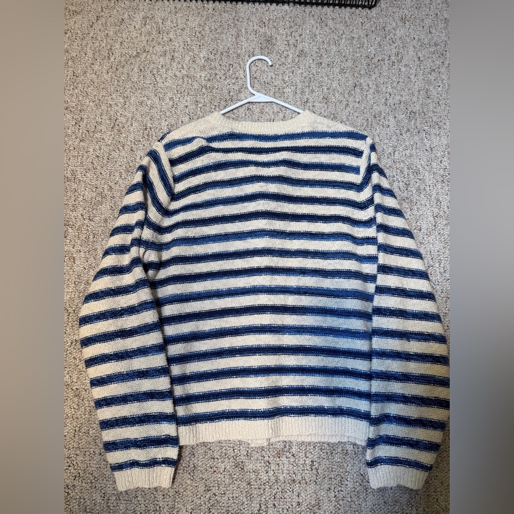 J. Crew Women Striped Slub Cotton-blend Cardigan Sweater Beige Navy Blue XXL - Picture 10 of 10